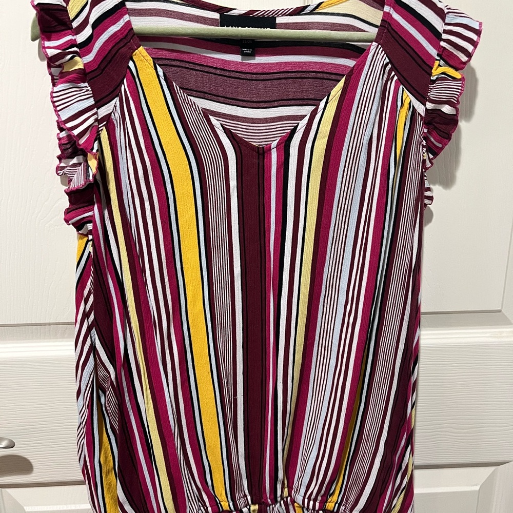 Lane Bryant Multicolor Striped Ruffle Sleeve Blouse